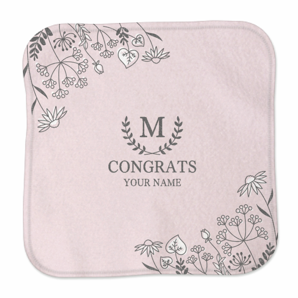全面印刷 シャーリング ミニハンカチタオル 花のラインアートとイニシャル入りミニハンカチタオルをオリジナルでプリント 就職祝いのテンプレート作例詳細 オリジナルプリント