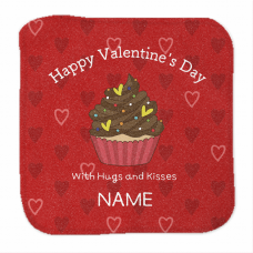 チョコのカップケーキイラストがかわいいバレンタインのミニタオルをオリジナルでプリント　バレンタインのテンプレート　高密度シャーリング ミニハンカチタオルの無料デザインテンプレート