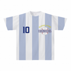 野球のロゴと背番号入りチームTシャツをオリジナルでプリント　運動系部活のテンプレート　オールオーバー　ドライTシャツの無料デザインテンプレート
