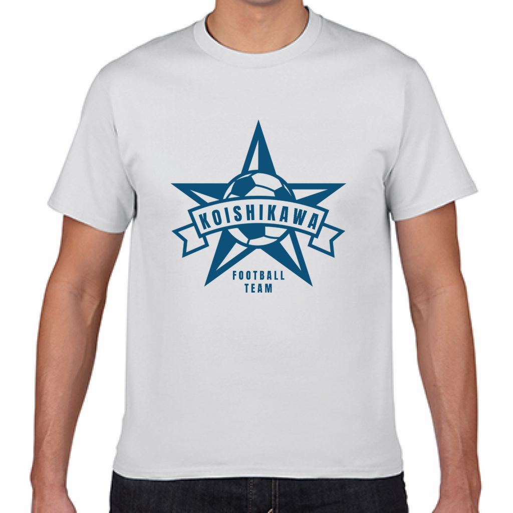 シルクスクリーンプリントtシャツ サッカーボールと星のロゴ入りチームtシャツをオリジナルでプリント 運動系部活のテンプレート作例詳細 オリジナルプリント