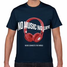 "NO MUSIC NO LIFE"ロゴとヘッドフォンのイラスト入りフェスTシャツをオリジナルでプリント　フェスTシャツのテンプレート　短納期Tシャツの無料デザインテンプレート