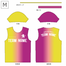 ピンクと黄色のグラデーションの総柄Tシャツをオリジナルでプリント　チームTシャツ・ユニフォームのデザインテンプレート　総柄Tシャツの無料デザインテンプレート