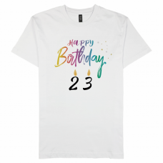 レインボーカラーの誕生日祝いTシャツをオリジナルでプリント　誕生日祝いのテンプレート　COTTON HERITAGE 5.5oz プレミアムプリントTシャツの無料デザインテンプレート
