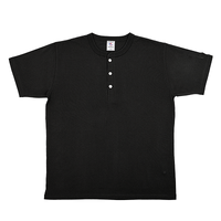 ブラック JEMORGAN 7.1oz 天竺ヘンリーネック半袖Tシャツ