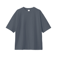 ブルー MARKLESS STYLE 7.4oz カスタムデザインオーガニックコットンTシャツ オーバーサイズ