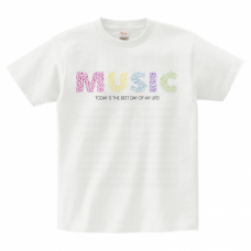 パステルカラーのMUSICロゴがかわいいフェスTシャツをオリジナルでプリント　フェスTシャツのテンプレート　Printstar ヘビーウェイトTシャツの無料デザインテンプレート