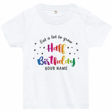 虹色のメッセージロゴ入りベビーTシャツをオリジナルでプリント　ハーフバースデーのテンプレート　Printstar 5.6oz ヘビーウェイトベビーTシャツの無料デザインテンプレート