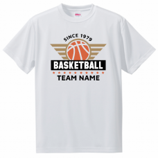 バスケットボールのイラストがポイントのチームTシャツをオンデマンド転写でオリジナルでプリント　運動系部活のテンプレート　United Athle 4.7oz ドライシルキータッチTシャツの無料デザインテンプレート