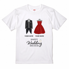 ドレスとタキシードのイラストとメッセージ入りTシャツをオリジナルでプリント　結婚祝いのテンプレート　United Athle 5.6oz ハイクオリティTシャツの無料デザインテンプレート