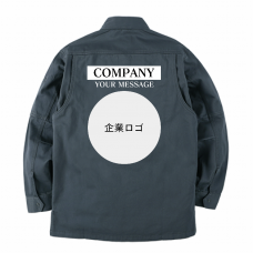 丸フレームに企業ロゴを入れられるワークシャツをオリジナルでプリント　スタッフTシャツのテンプレート　バートル 長袖シャツ 8035の無料デザインテンプレート