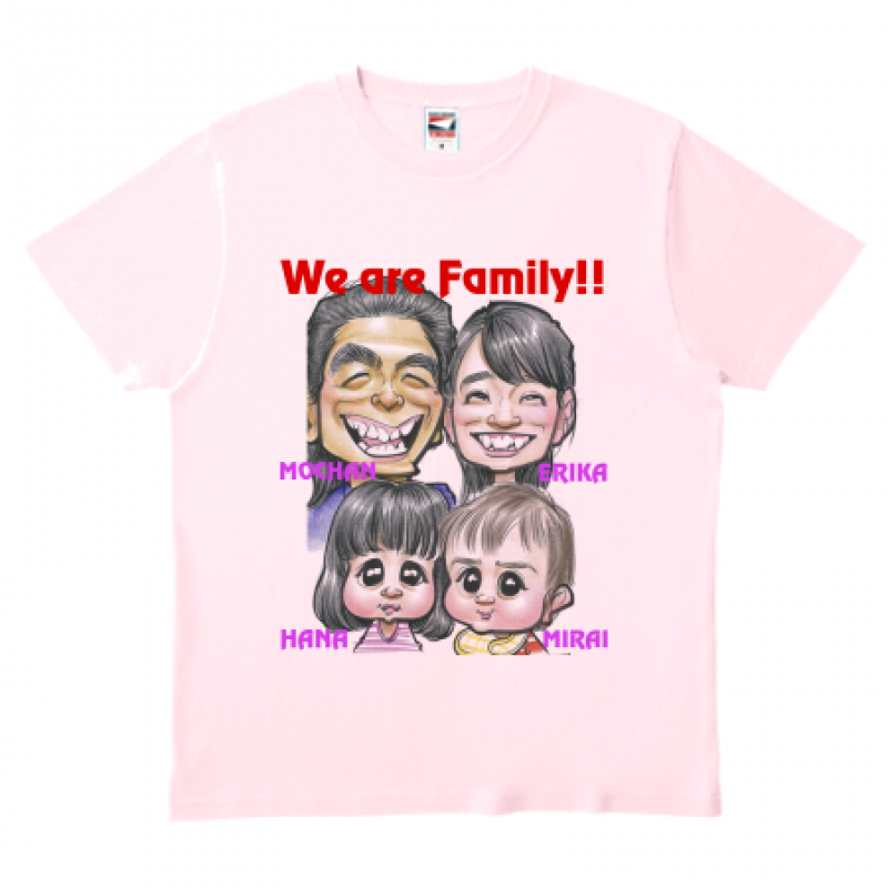 家族の似顔絵をプリントしたオリジナルTシャツ