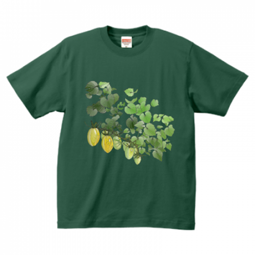 深い緑が印象的なプリントTシャツ