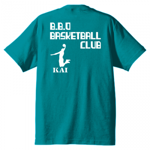 イラストロゴをプリントしたバスケットボールのチームTシャツ