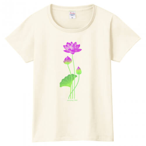 蓮の花のイラストプリントが美しいTシャツ