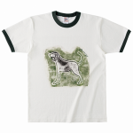 犬のイラストをプリントしたオリジナルのリンガーTシャツ