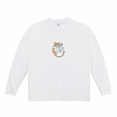 手書きの猫ちゃんイラストがかわいいコットン長袖Tシャツ