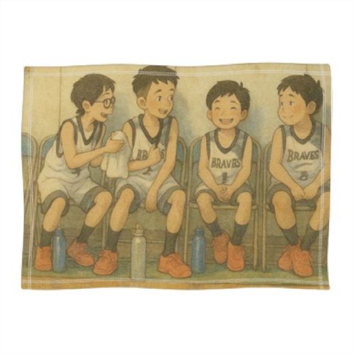 子供たちの楽しげな姿をオリジナルベロアタッチブランケットに