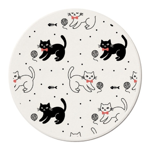 猫いっぱい!クリエイターオリジナルの白雲石吸水コースター円形