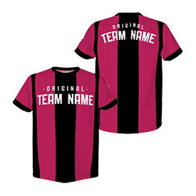 チーム　総柄Tシャツ　黒とピンクのストライプ